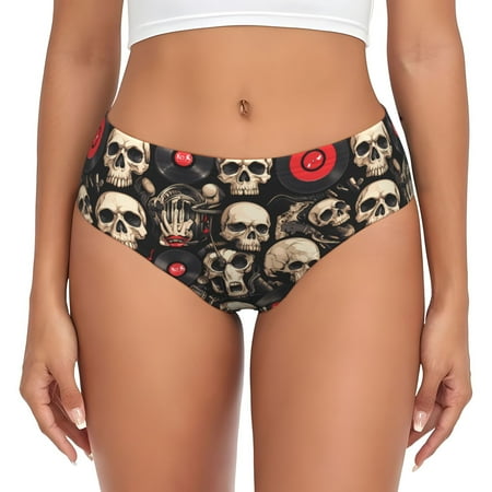 Naloa rock record Skull Women s High Waisted Cotton Underwear Soft Breathable Panties Stretch Briefs Seamless Ladies PantiesSmall