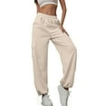 thumbnail image 2 of jtjvou Women's Joggers Sweatpants Athletic Workout Running Baggy Lounge Pants Casual High Waisted Loose Pnats with Pockets Beige L, 2 of 6