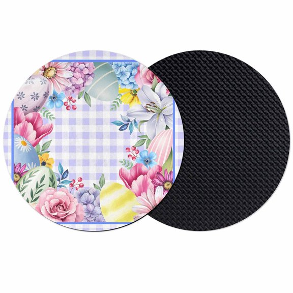 Easter Coasters Set of 2, Absorbent Coasters for Drinks, Watercolor Eggs Flowers Berry Plants Purple Plaid Coaster for Desk Coffee Table Protection, Home Decor House Warming Gifts 4"