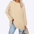 thumbnail image 4 of NINGMENG Hauts pour Femmes Couleur Unie Col Rond Manches Longues Tricotés Légers Chandail Tee-Shirts Usage Quotidien, Beige, TP, 4 of 8