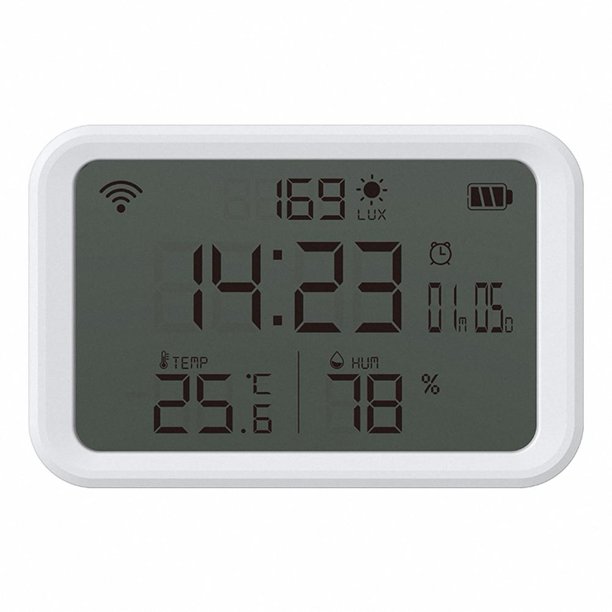 1 Smart Tuya WiFi 2.4GHz 4 en LCD Iluminación Reloj Temperatura Humedad Sensor