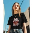 thumbnail image 5 of Women's T-Shirts, Lucky Cat Animal Kitten Cotton Crewneck Tee Short Sleeve Casual Tops Loose Graphic T-Shirt Black, 5XL, 5 of 7