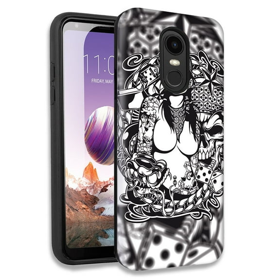 Mundaze Tattoo Skull Girl Double Layer Hybrid Case Cover For LG Stylo 4