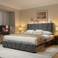 thumbnail image 3 of EnHomee Full Bed Frame with Upholstered Headboard Bed Frame Full Size Bed Frame with LED Lights & Charge Station,Gray,No Box Spring Needed, Noise Free, 3 of 13