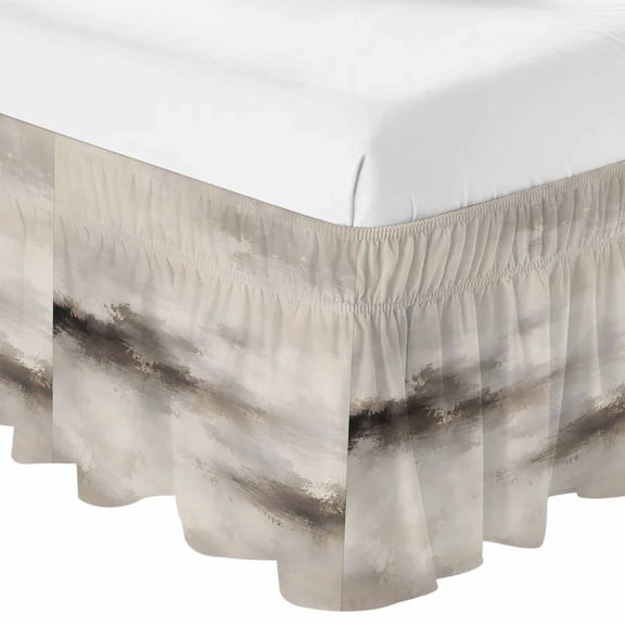 Abstract Beige Brown Ruffle Bed Skirt King Size Minimalist Ink Splatter Textured Adjustable Elastic Dust Bed Skirts Wrap Around Bedskirt Wrinkle Free Easy Fit with 16 Inch Drop