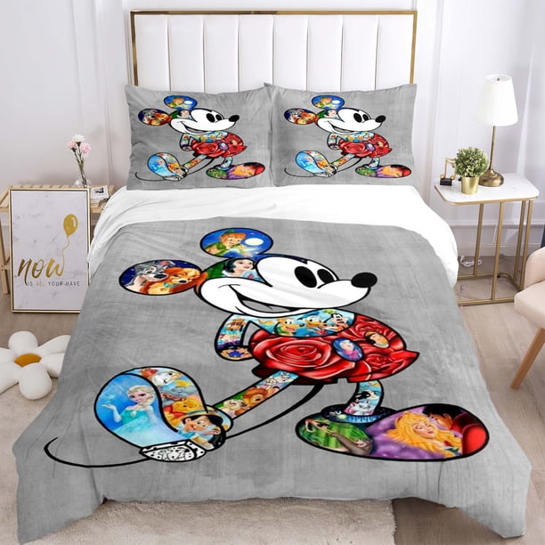 Disney Mickey Minnie Mouse Quilt Cover Pillowcase Bedding Three Piece Set Multi Size Comforter Duvet Cover Anime Bedding SetsUS King 264x228cm Gao Jinjia LED