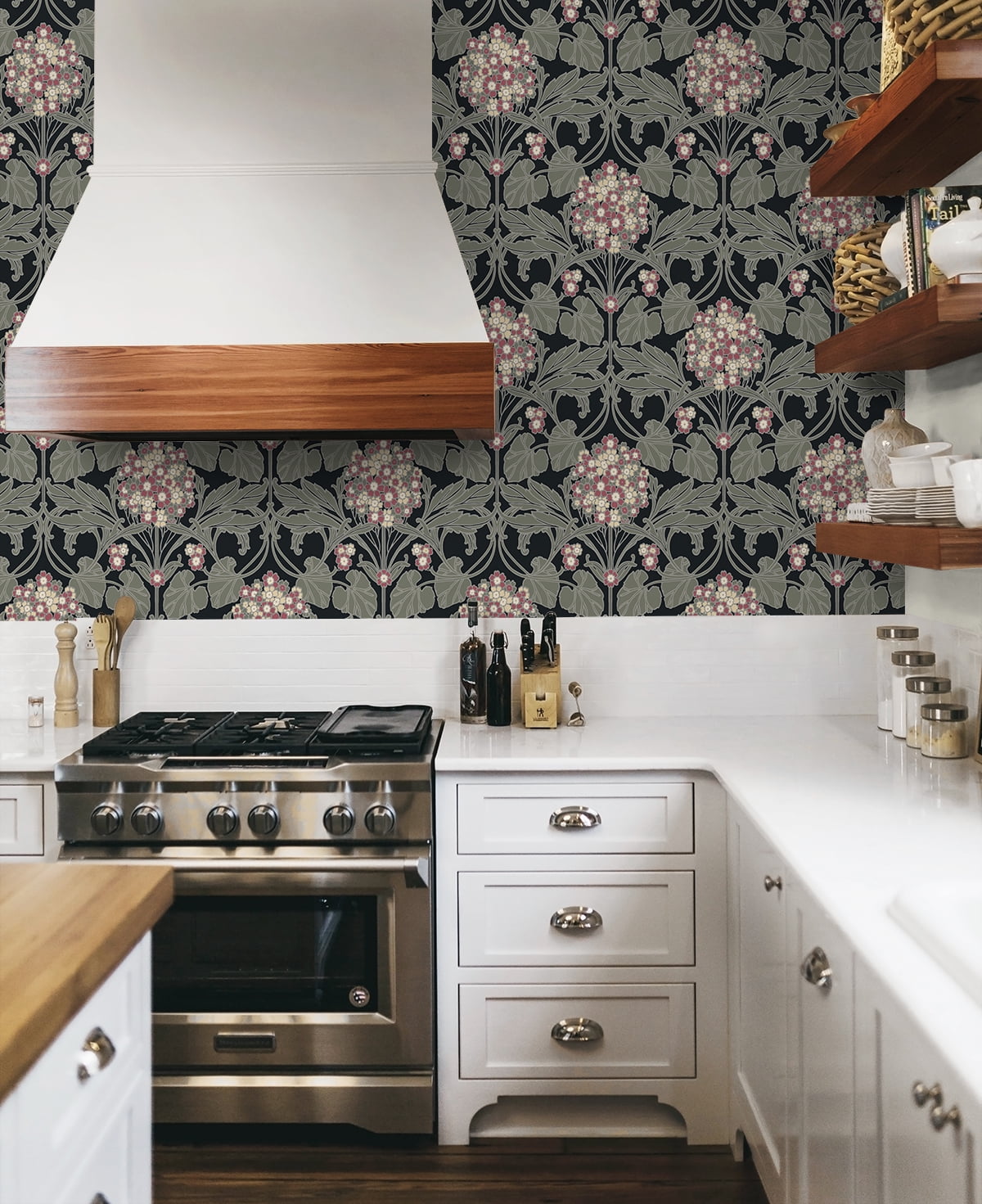NextWall Black & Rosewood Hydrangea Floral Peel and Stick Wallpaper - 20.9 in. W x 18 ft. L Roll