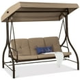 thumbnail image 3 of Best Choice Products 3-Seat Outdoor Converting Canopy Swing Glider Patio Hammock w/ Removable Cushions - Desert Taupe, 3 of 9