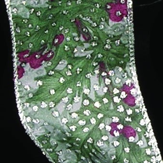 The Ribbon People Semi Sheer Green and Silver Mistletoe Wired Craft Ribbon 2" x 20 Yards