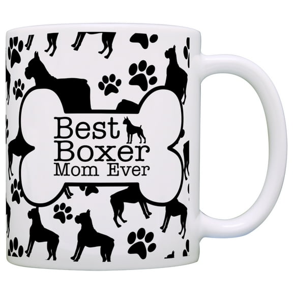 ThisWear Dog Owner Gifts Best Boxer Mom Ever Paw Pattern 11 ounce Coffee Mug Bone Pattern