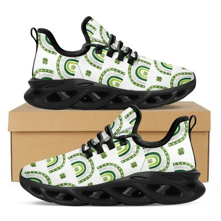 

St. Patrick s Day Gnome Style Casual Shoes Lightweight Lace-Up Walking Shoes Lucky Green Youth Running Platform Sneakers