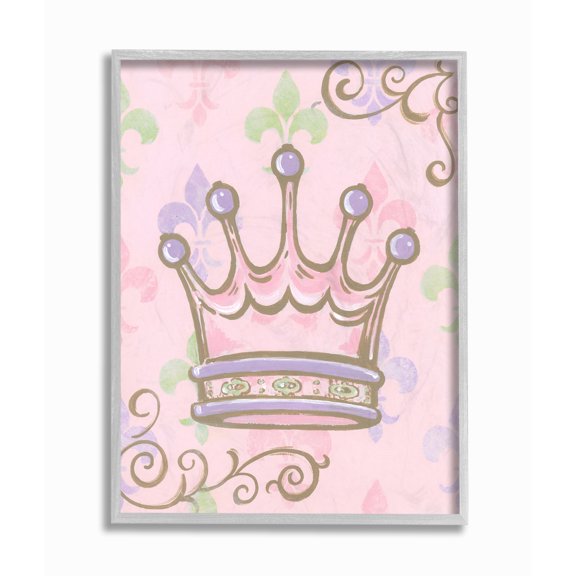 The Kids Room by Stupell The Kids Room by Stupell Crown with Fleur de Lis on Pink Background Framed Wall Art by Reesa Qualia