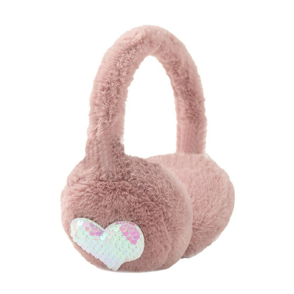 UJNDER Winter Cat Ear Earmuffs With Sequin Heart Shape Adjustable Ear Warmers for Girls and Women Pink