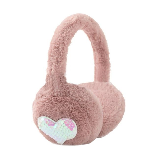 Fgnfyis Cache-Oreilles d'Hiver en Forme de Cœur à Sequins Ajustable pour Filles Femmes Cache-Oreilles Extérieur Rose