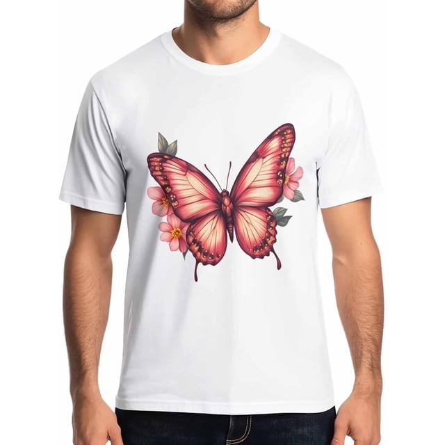Camisetas de manga corta con estampado de mariposas y flores de colores para hombre, cuello redondo, temática natural.
