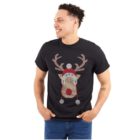 Christmas Rudolph Reindeer Stitch Graphic T Shirt Men or Women Brisco Brands S