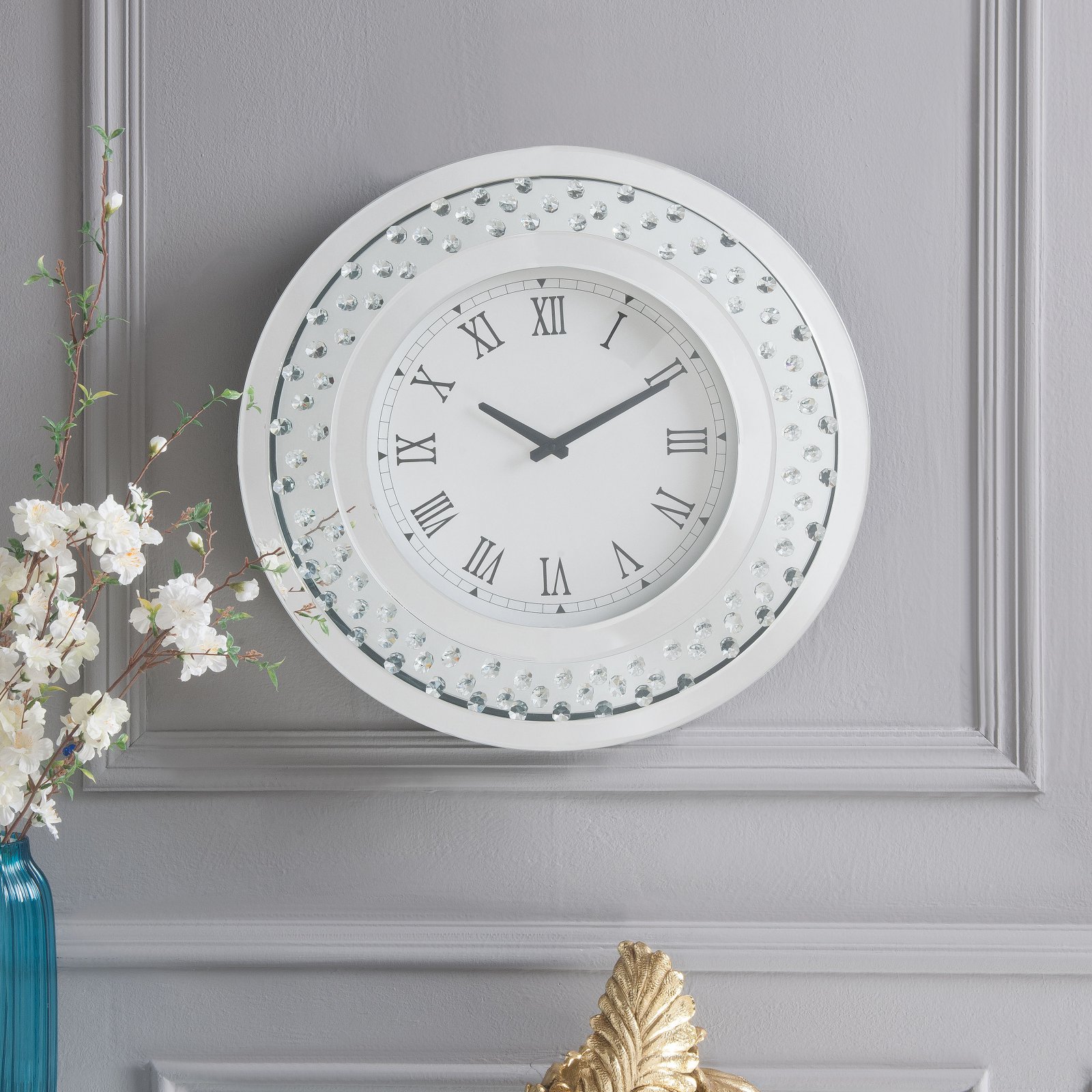 ACME Nysa Wall Clock Mirrored & Faux Crystals