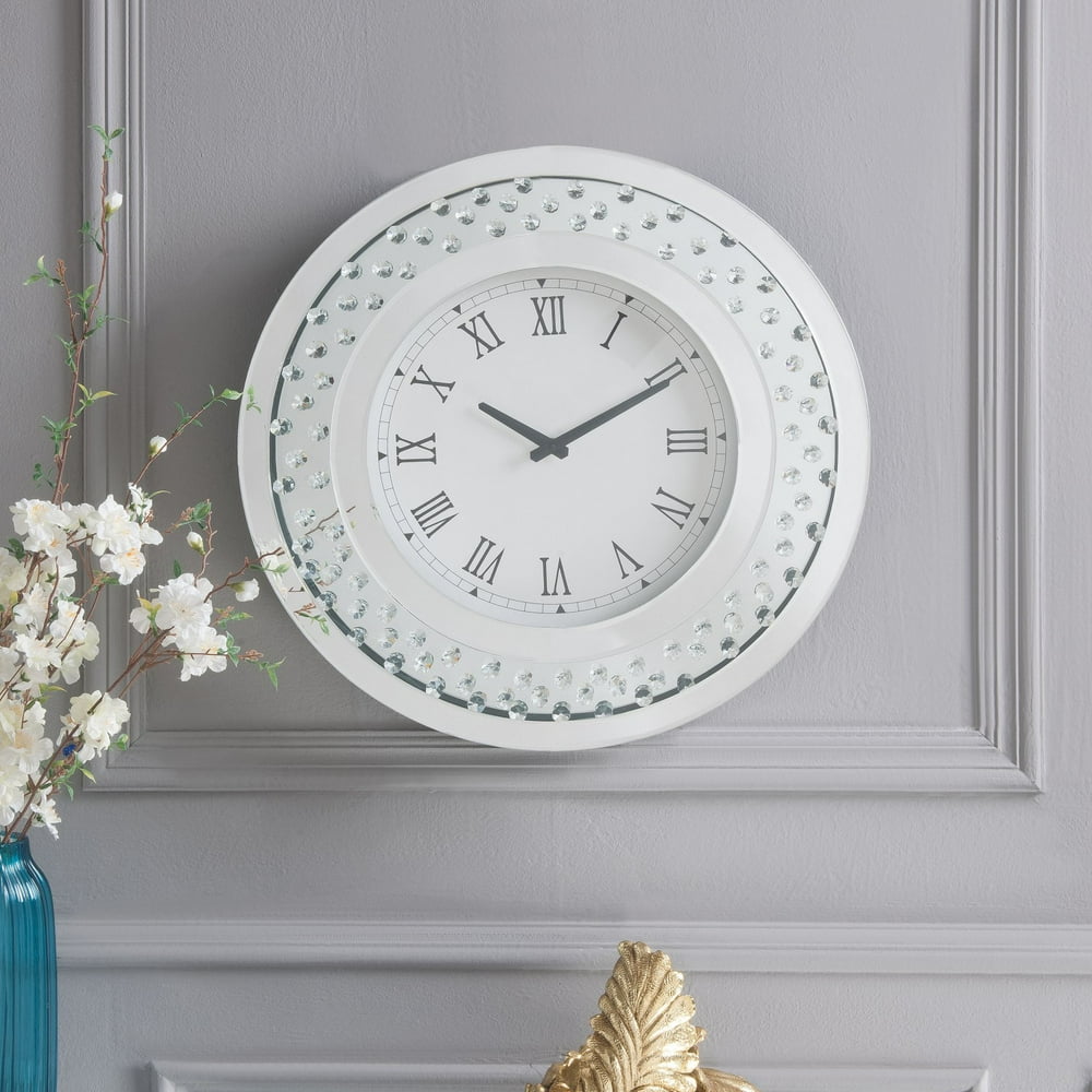 ACME Nysa Wall Clock in Mirrored and Faux Crystals