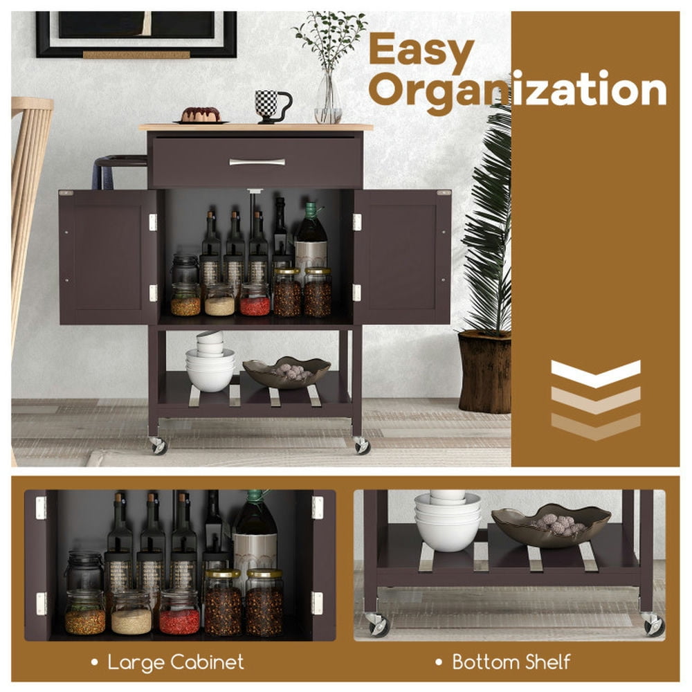 YYAo Kitchen Islands Carts,Rolling Kitchen Island Cart with Drawer and Towel Rack-Brown
