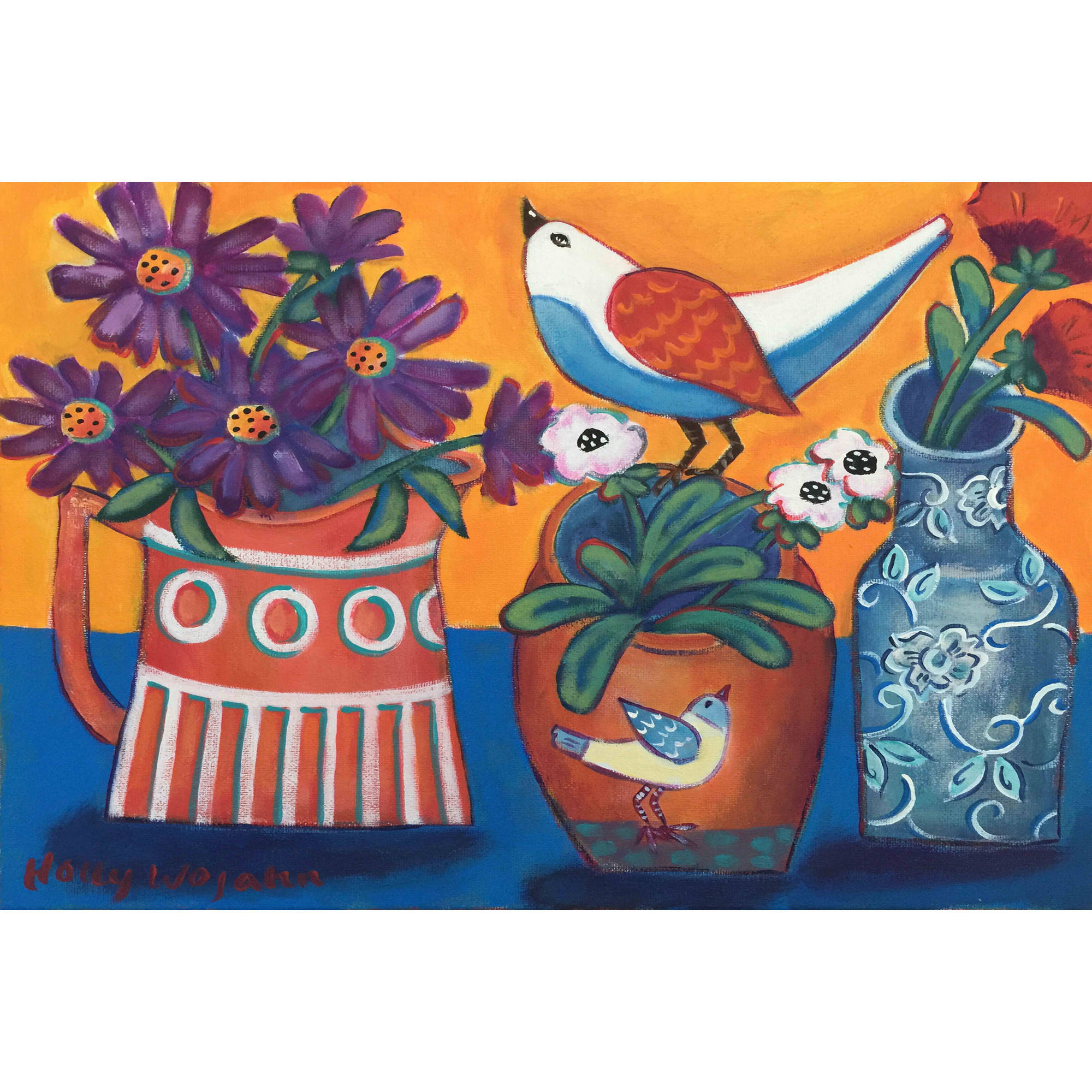 Marmont Hill "Orange and Blue Vases" Painting Print on Canvas