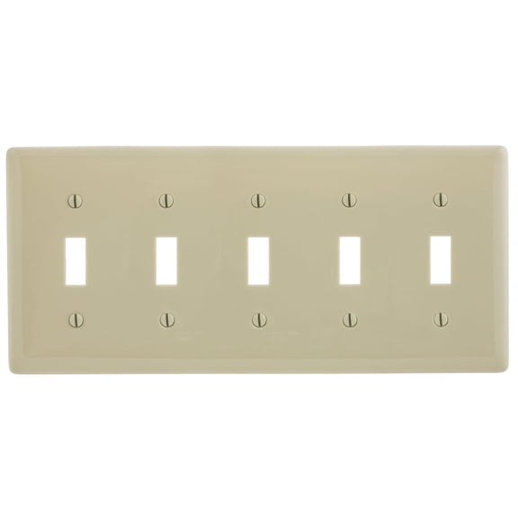 Hubbell NP5I 5-Gang Toggle Switch Wall Plate, Unbreakable Nylon, Standard Size, Ivory