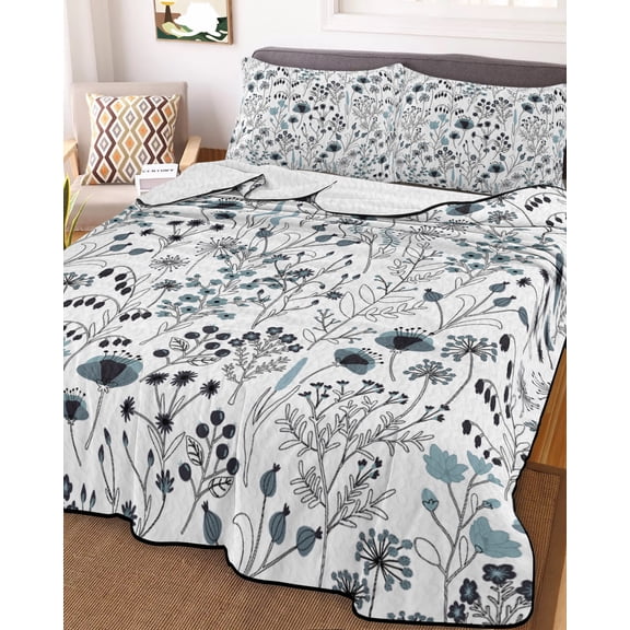 Blue Teal Spring Floral Full Size Down Alternative Comforter,Lightweight Comforter Quilt Bedding Set with Pillow Shams Vintage Botanical Colorful Elegant Bed Comforter Duvet Insert 78"x90"