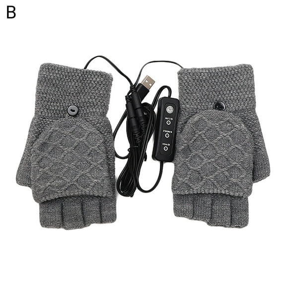 comerut Heated Gloves Fingerless Double-Sided Heating Knitted Winter USB Heated Gloves Typing Mitten for Women Men