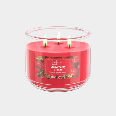 Mainstays 3-Wick Scented Glass Jar Candle, Strawberry Breeze, 11.5oz.