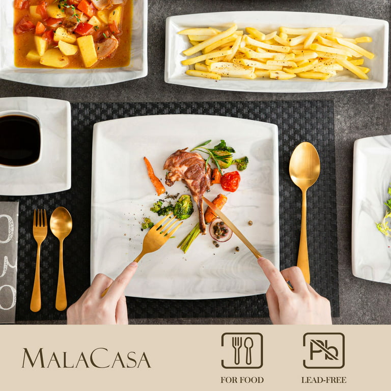 MALACASA Dinnerware Sets for 6, 30 Piece Blue Square