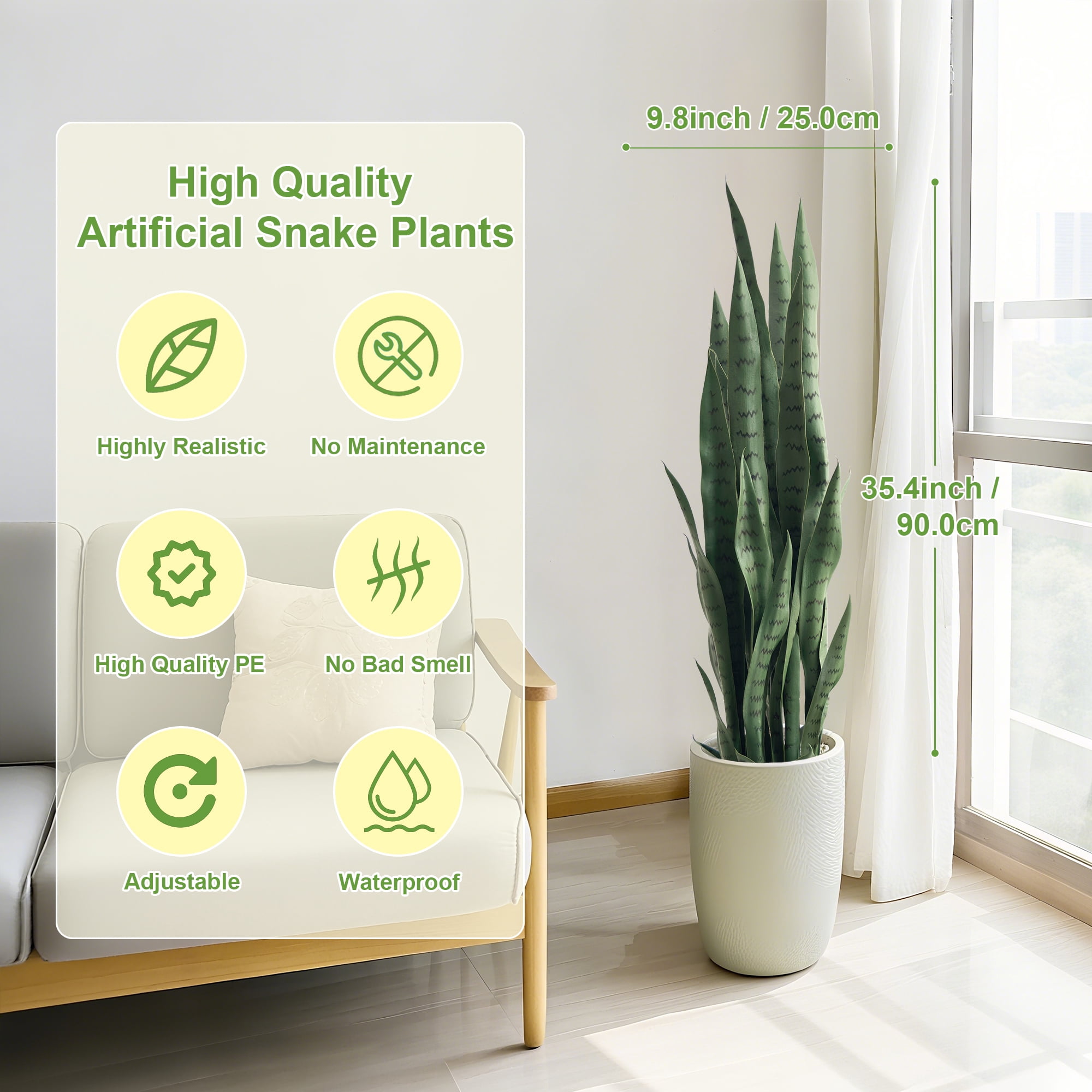 OLIVIVI Faux Snake Plants 3FT Tall Artificial Silk Agave Plant for Home Office Decor Indoor Outdoor Fake Lifelike Potted Plant with Wood Branches 2 pack