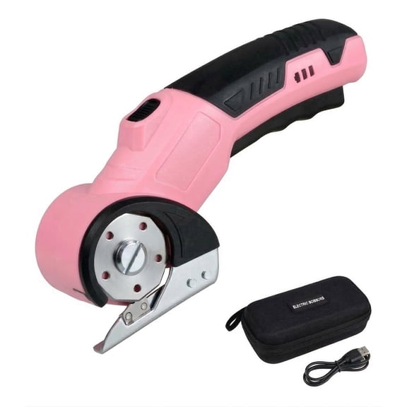 Topkech 4V Cordless Electric Scissors with Case, Rechargeable Electric Box Cutter for Cardboard and Fabric Scissors for DIY Crafting, Pink