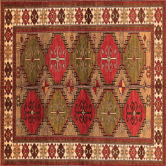 Ahgly Company Indoor Square Oriental Orange Industrial Area Rugs, 8' Square