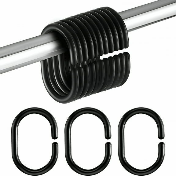 LAMIRO 24 Packs Plastic Shower Curtain Rings Hooks for Bathroom Shower Window Rod (Black)