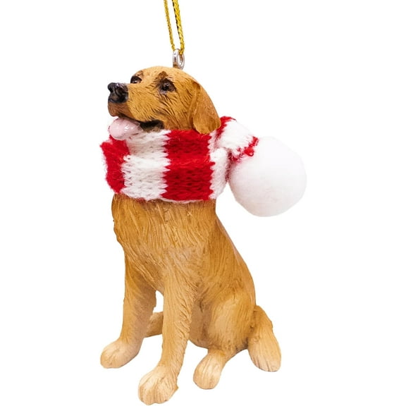 Golden Retriever Dog Lover Christmas Tree Ornament with Candy Cane Scarf