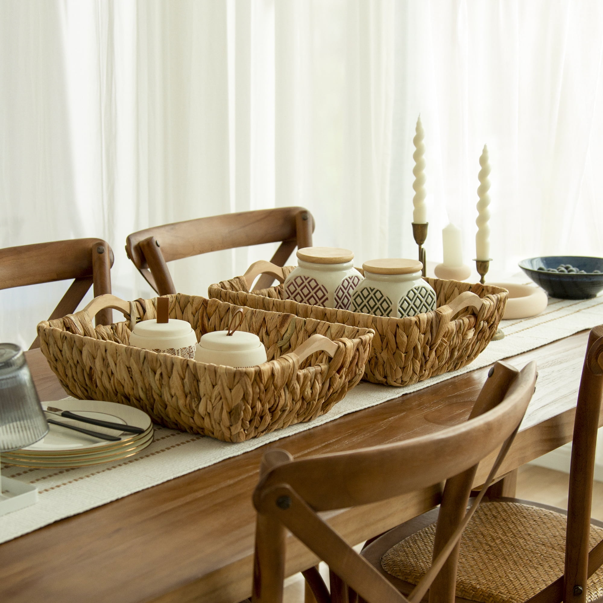 StorageWorks Water Hyacinth Baskets, Wicker Woven Baskets with Handles, Large, 2-Pack, 15" x 10.6" x 5.3"