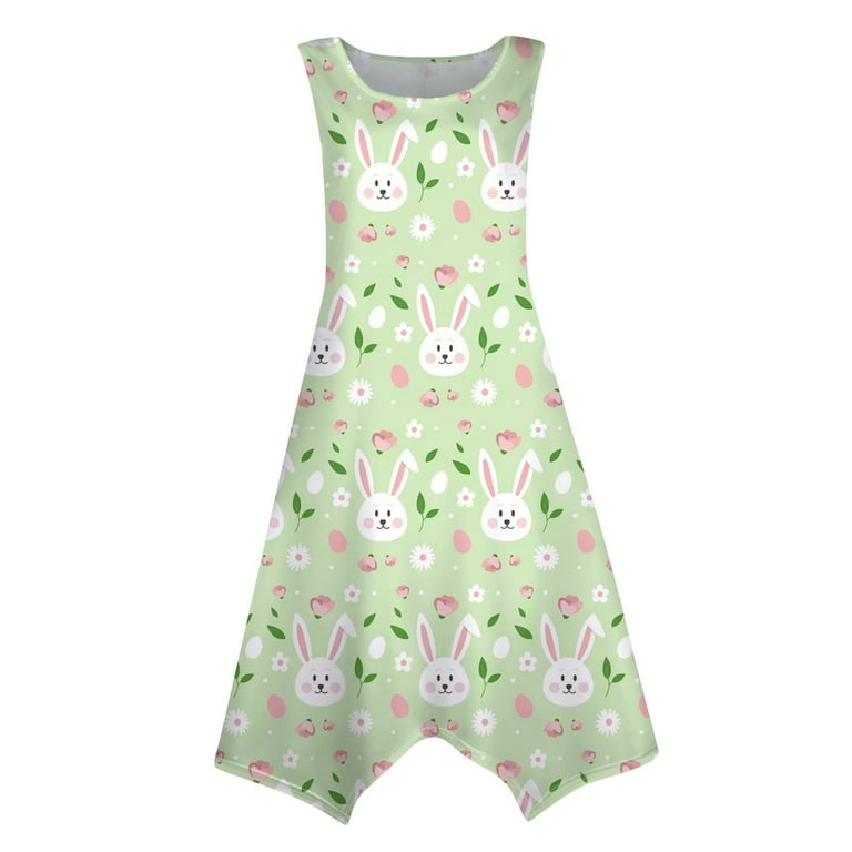 HAJWOH Womens Easter Dresses 2025 Bunny Egg Graphic Sleeveless Spring Dresses Casual Soft Crewneck Boho Tank Dresses Midi Dress Happy Easter Gift for Women Green XXL