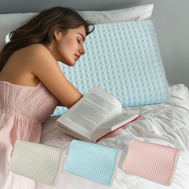 Funda de almohada refrescante | Seda Hielo, Látex y Poliéster Jacquard | Protector de almohada de espuma viscoelástica | Diseño de cremallera lavable transpirable | Soporte para el cuello | Azul