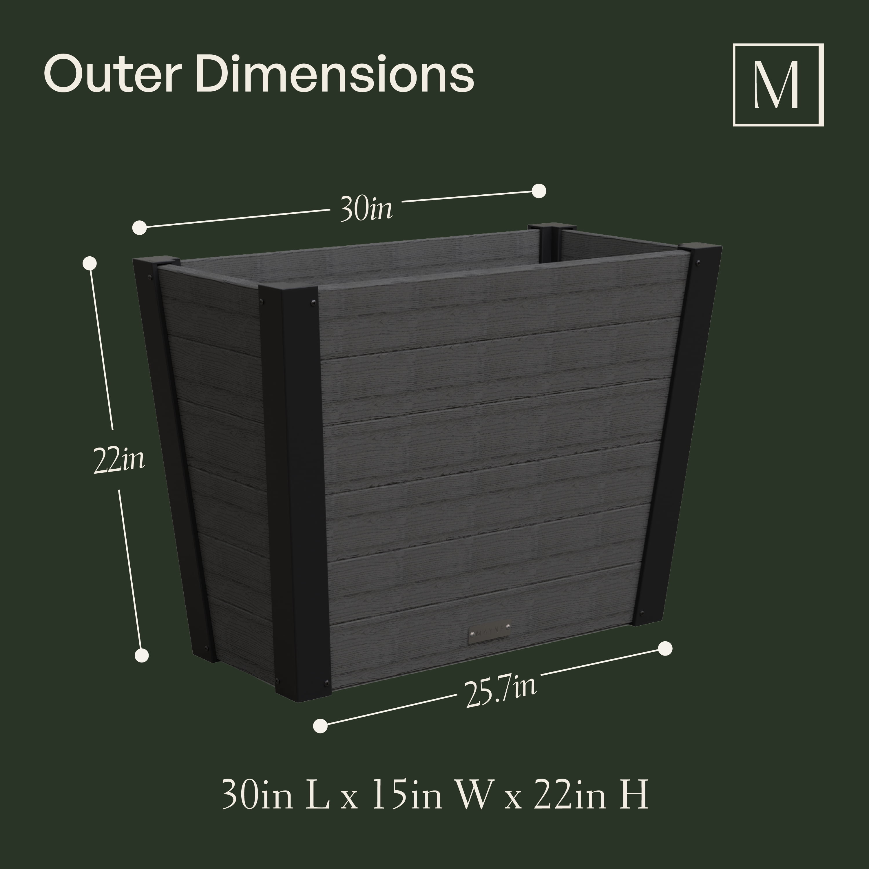 Horizon 30in Long Tapered Planter - Charcoal