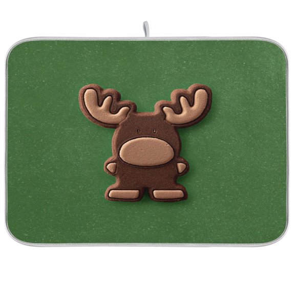 Iauyy Dish Drying Mat for Kitchen Counter, Super Absorbent & Hanging 16x18 / 18x24 Inch (S/M) Chocolate Reindeer