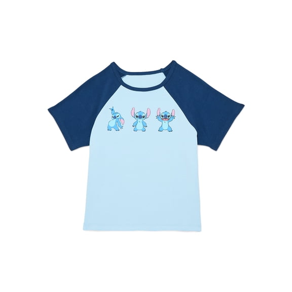 Lilo and Stitch Girls Raglan Graphic Tee with Short Sleeves, Sizes 4-16