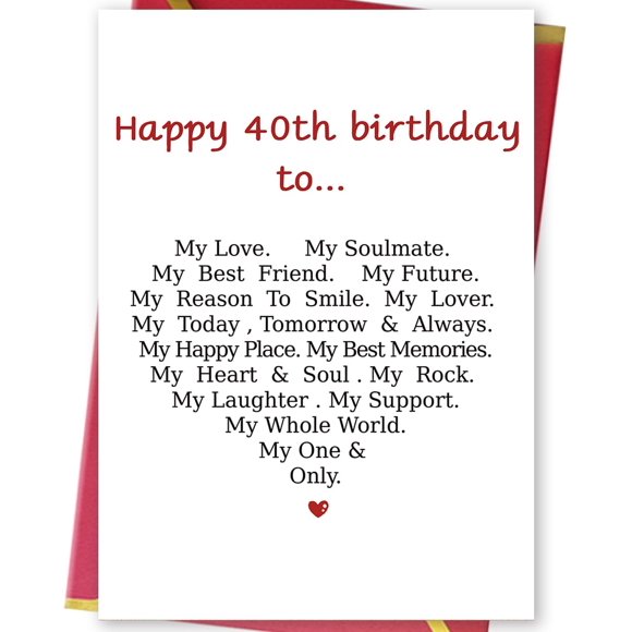 Tarjeta de cumpleaños MQMRYeto 40 años romántica de amor 20 x 13 cm
