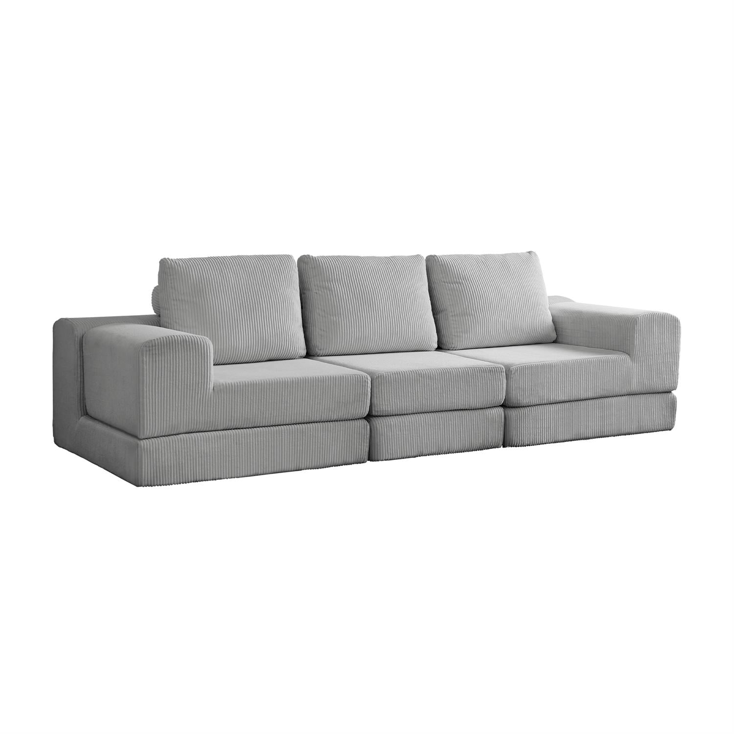 Demi Bonn108" Modular Cloud Sectional Sofa, 3-Seater Corduroy Convertible Sofa Bed, Comfortable Modern Lounge Couch for Living Room Furniture, Gray