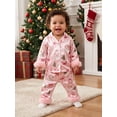 thumbnail image 4 of RUINIXCW Toddler Baby Girl Christmas Silk Satin Pajama Set Little Girls Xmas PJS Fall Winter Sleepwear Santa Button Down Long Sleeve Shirt Pants Set, 4 of 10