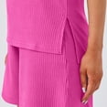thumbnail image 5 of WMTBSRSW Womens Summer 2 Piece Outfits Lightweight Casual Ribbed Knit Short Matching Clothing Set Solid Comfy Crewneck T Shirts and Shorts Hot Pink S, 5 of 8
