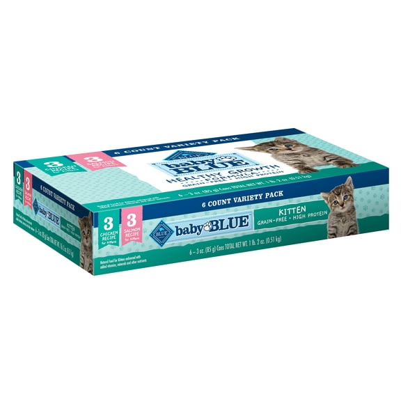 Blue Buffalo Baby BLUE Kitten Wet Cat Food, Chicken & Salmon, 3-oz. (6 Count, 3 of Each)