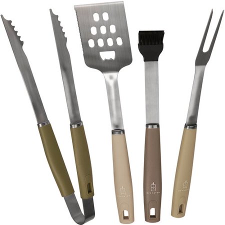 Den Haven Stainless Steel BBQ Accessory Grill Tool Set – 4 Piece Barbeque