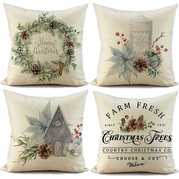 Christmas Pillow Covers 20x20 inch Set of 4 Candi Garland Farmhouse Decorative Throw Pillow Cover Christmas Décor Xmas Decorations Winter Holiday Pillows Cushion Case for Home