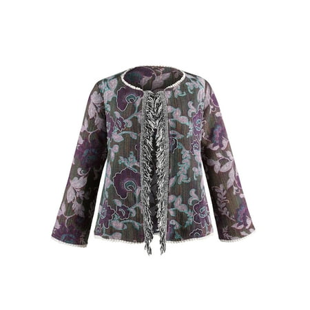 - Catalog Classics Women's Fringe Front Jacquard Jacket - Floral Embroidered Coat