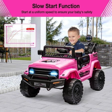 Kojooin 12V Two-Seater Kids Electric Ride On Truck with Parent Remote, Suspension System, LED Lights and Music Player