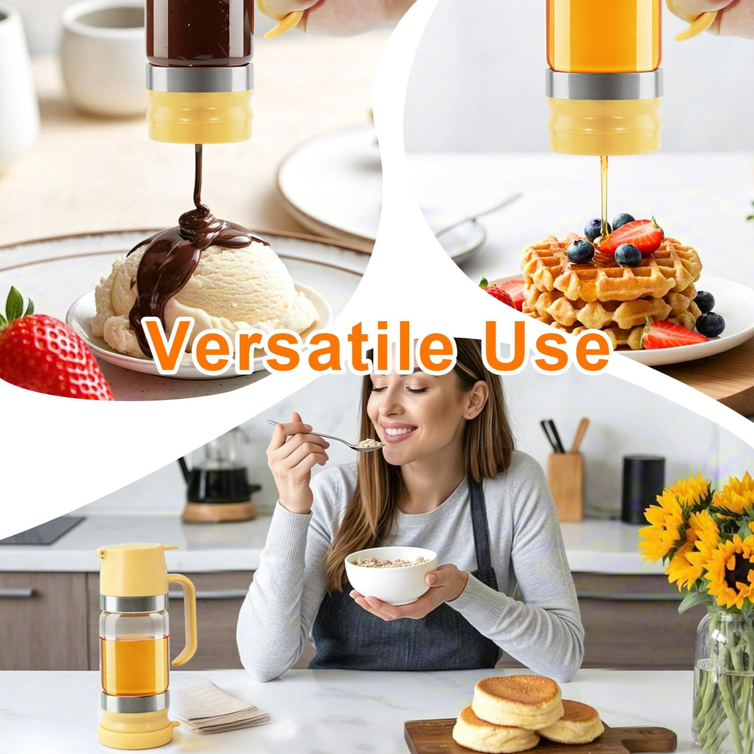 Glass Honey Dispenser with Handle, Syrup Dispenser Jar for Honey Maple Syrup and Coffee, Easy Pour Kitchen Container for Pancakes and Waffles.(9 oz)